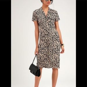 Ashlyn taupe leopard print shirt dress